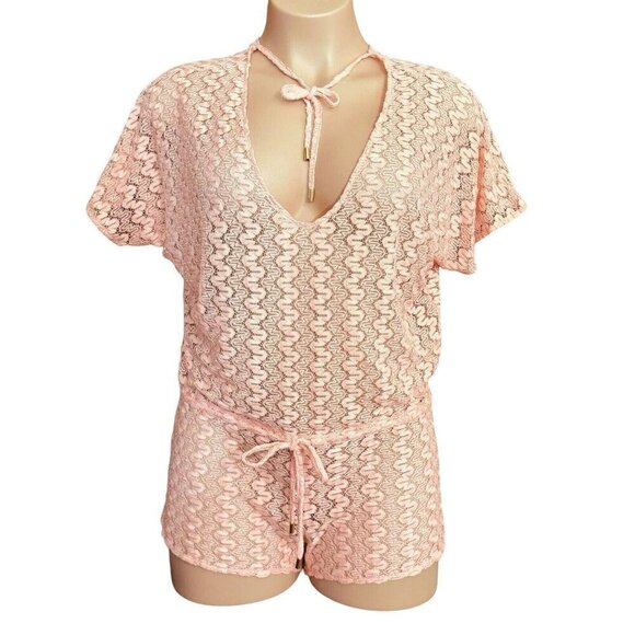 MELISSA ODABASH Lace Beach Cover-Up Women Small Peach Sheer‎ Summer Romper Italy - Picture 1 of 15